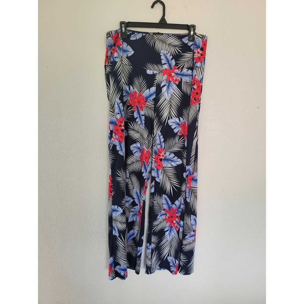 Arolina Tropical Floral Wide Leg Palazzo Pants‎ Navy Red White Plus Size XXXL #2